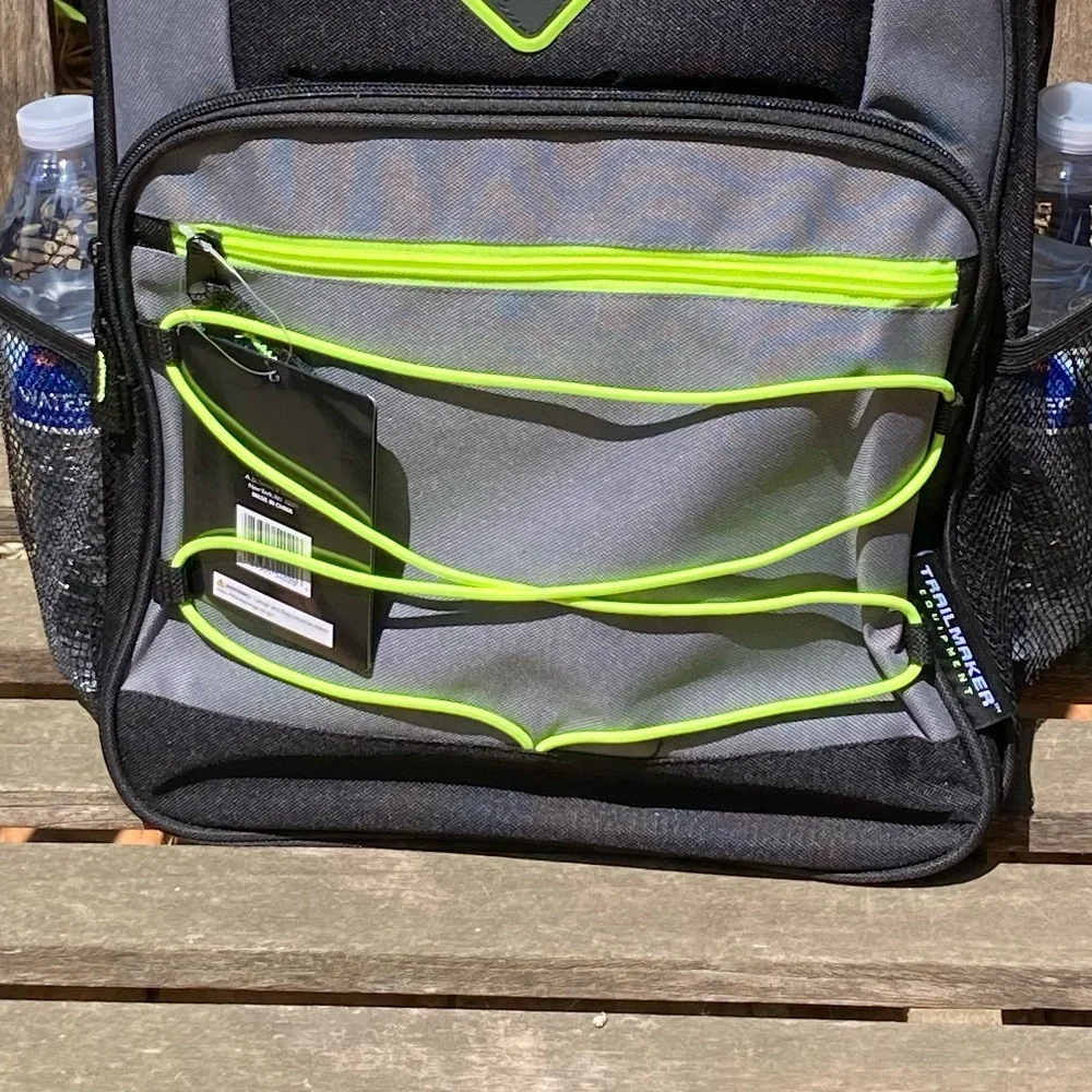 Black and Gray Backpack Neon Accents Side Pockets New